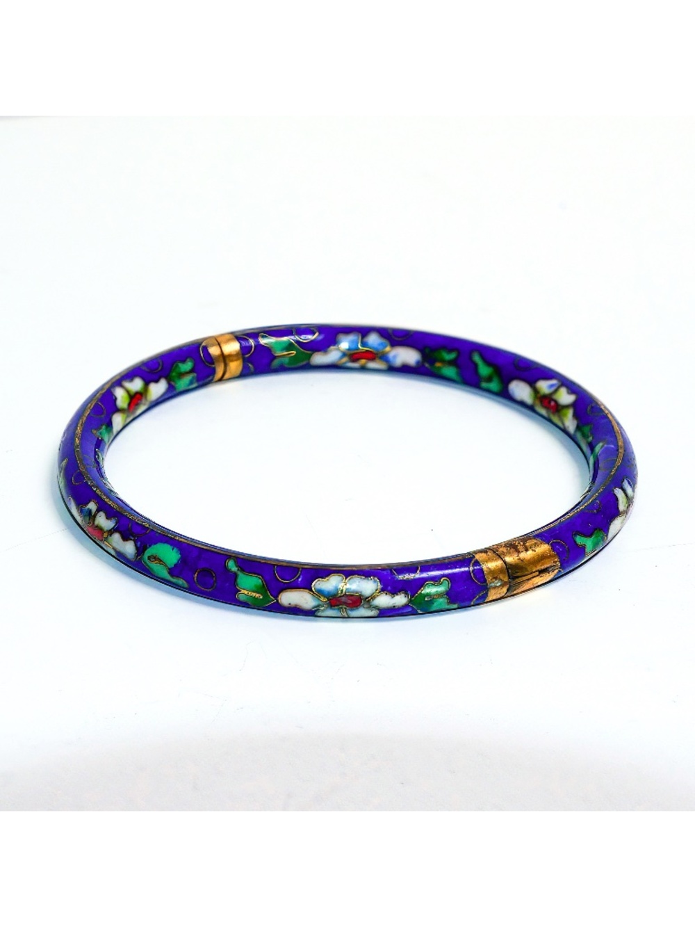 Deep blue floral enamel cloisonné bracelet